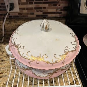 Royal Tettau Bavaria Germany Pink Round Covered Vegetable Bowl w Lid